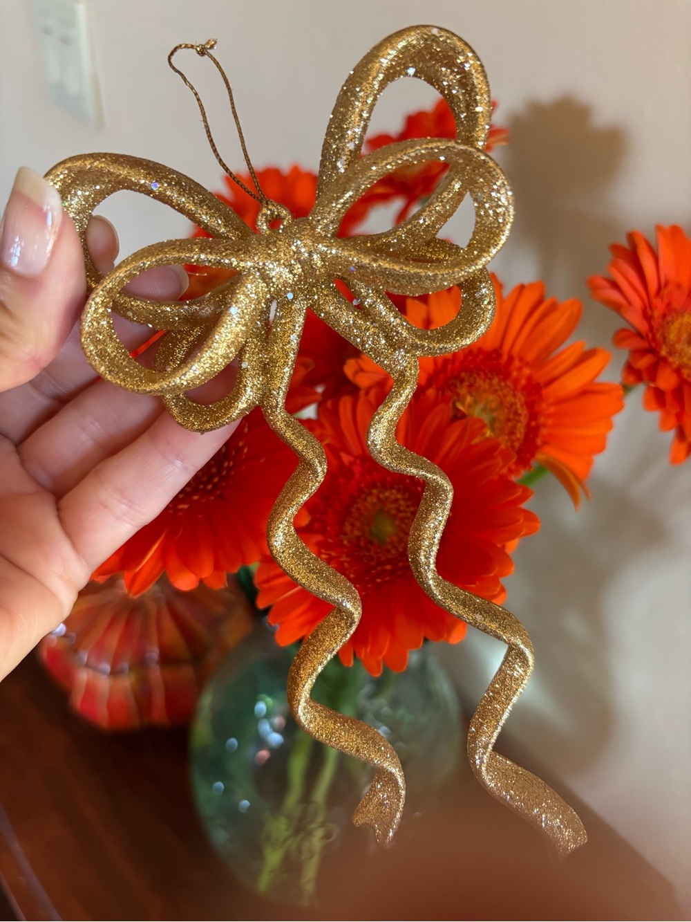 Gold Glitter Fancy Bow Ornament